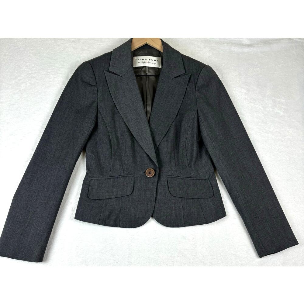 Trina Turk Blazer One Button Blazer Women's Size 4 in Charcoal